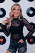Star Embellished Sheer Mesh Long Sleeve Top